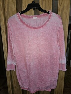Jane & Delancey Sz 2x Pink Ruffle Trim 3/4 Sleeve Tunic Top